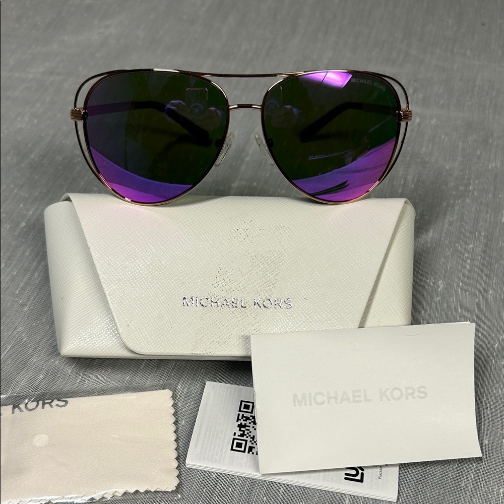 Michael Kors Gold and Purple Aviator Sunglasses like new